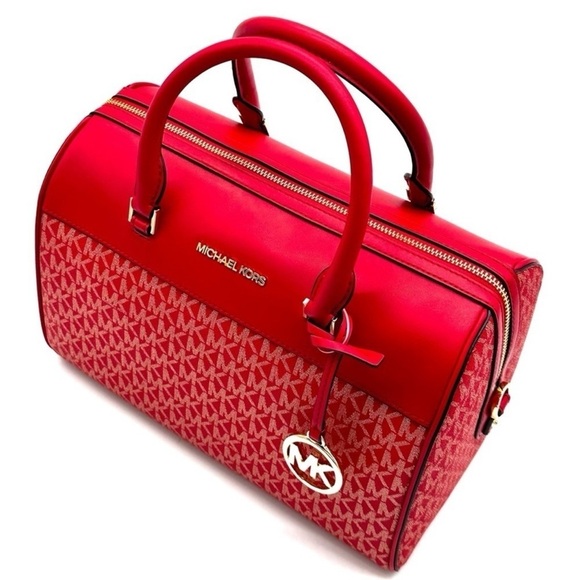 Michael Kors Medium Duffle Satchel Crossbody Bag & Large Double Zip Wallet Red - Picture 6 of 15